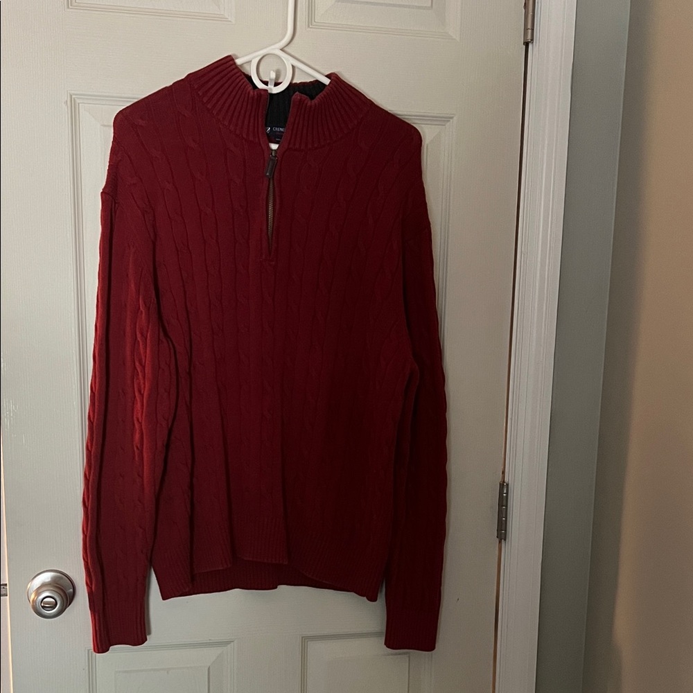 Men's Red Cable Knit Sweater Cremieux size L half zip